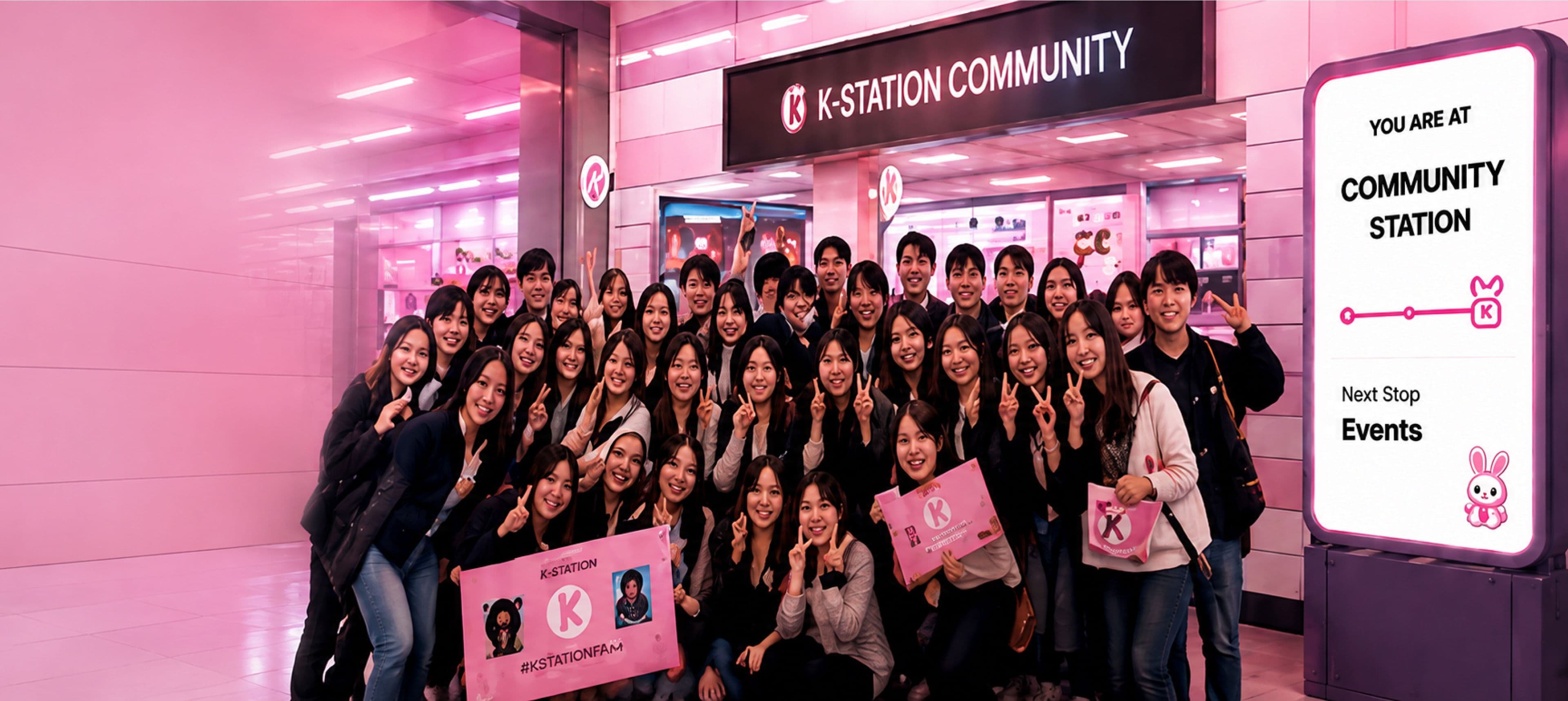 K-StationFAM members gathered under the K-Station Community sign