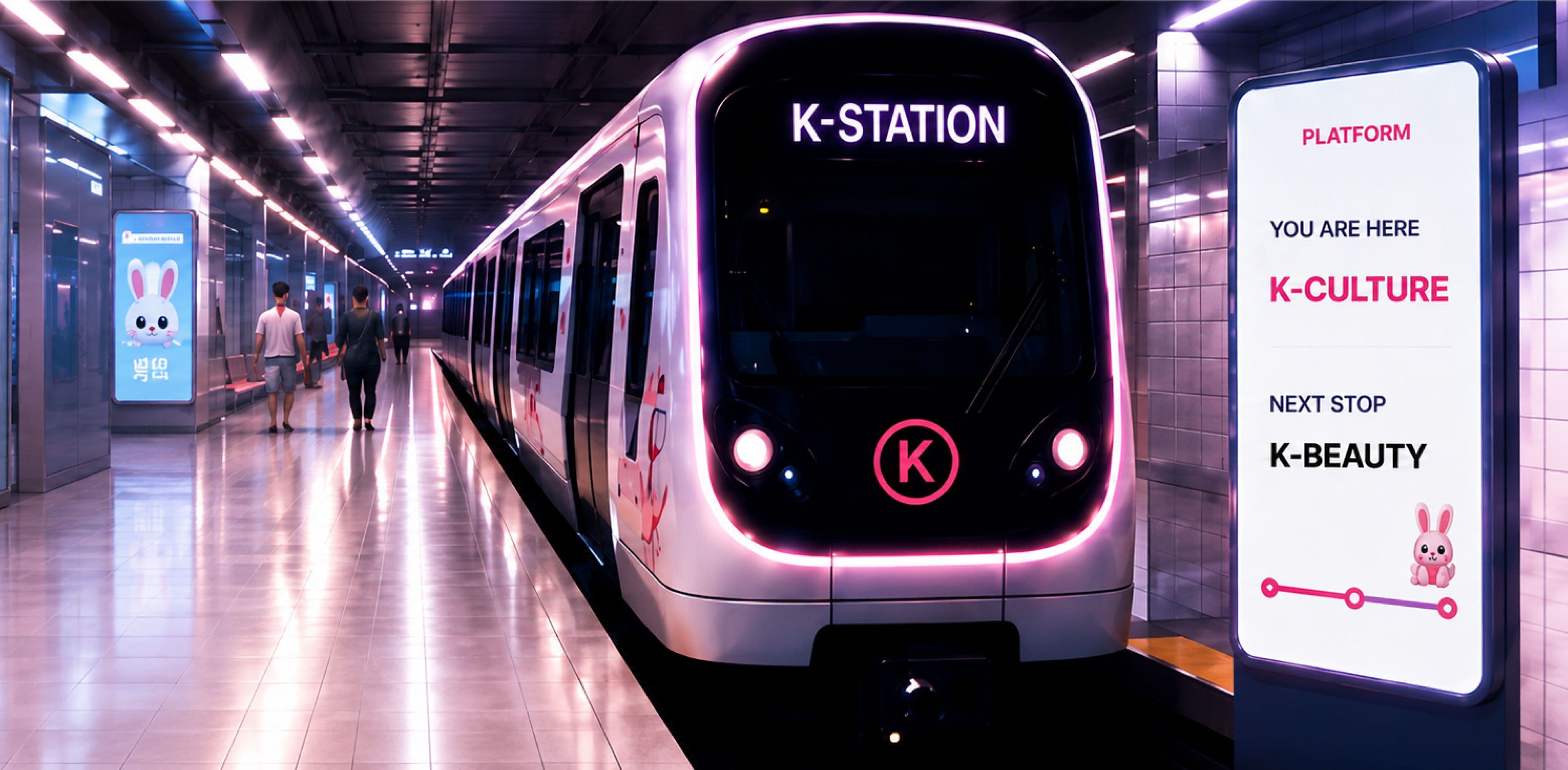 K-Station metro platform with the K-Culture platform sign beside the K-Station train